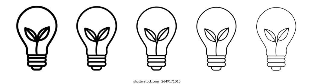 Icono de la bombilla de la eficiencia energética Conjunto de marca de logotipo de contorno delgado