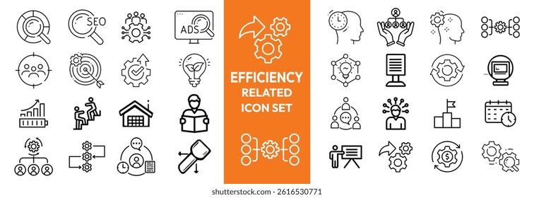 Energy Efficiency Line Editable Icons set. Vector illustration in modern thin line style of ecology related icons: energy saving light bulb, sustainability, electricity, and more.