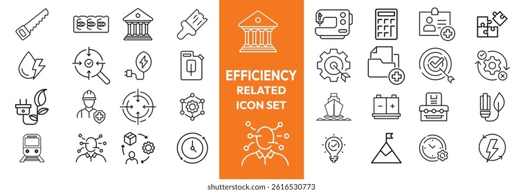 Energy Efficiency Line Editable Icons set. Vector illustration in modern thin line style of ecology related icons: energy saving light bulb, sustainability, electricity, and more.
