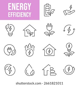 Energy Efficiency Line Editable Icons set. Vector illustration in modern thin line style of ecology related icons