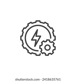 Energy Efficiency line icon. Gear and lightning linear style sign for mobile concept and web design. Energy efficiency outline vector icon. Symbol, logo illustration. Vector graphics