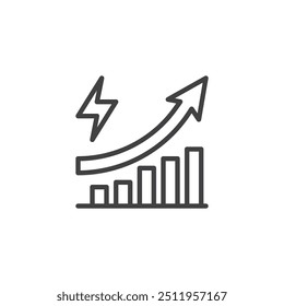 Ícone da linha de eficiência energética. sinal de estilo linear para conceito móvel e web design. Gráfico de barras com um ícone de vetor de contorno de seta para cima. Símbolo, ilustração de logotipo. Gráficos vetoriais