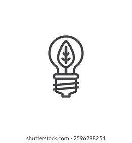 Energy Efficiency line icon. linear style sign for mobile concept and web design. Light bulb with a leaf inside outline vector icon. Sustainable power usage symbol, logo illustration. Vector graphics