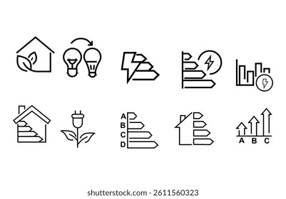 Energy Efficiency Line Icons Set for Eco Design