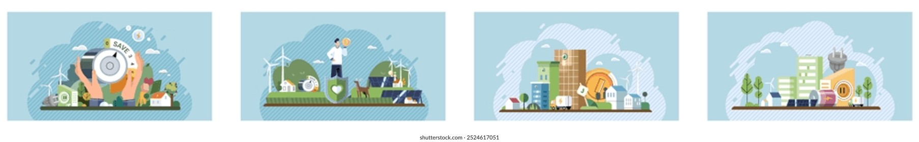 Energy efficiency. People engaging in sustainable practices like cycling and solar panel use. Ideal for sustainability renewable energy green building conservation eco-friendly lifestyle. Modern flat