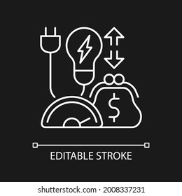Energy efficiency program white linear icon for dark theme. Policy for purchasing electrical power. Thin line customizable illustration. Isolated vector contour symbol for night mode. Editable stroke