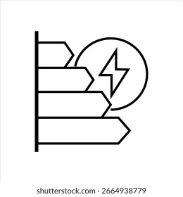 Energy efficiency rating chart with arrow bars and lightning bolt icon symbolizing electricity consumption, power performance, and eco sustainability.