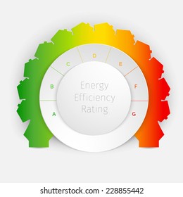Energy efficiency rating concept. Paper circles and colorful houses with letters.