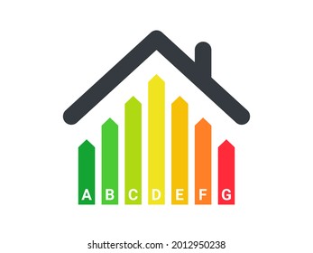 Energy efficiency rating. Energy efficient house. Green house symbol with energy rating. Vector illustration