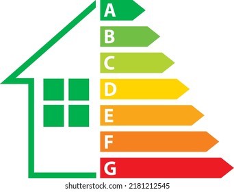 Energy Efficiency Rating Graph with arrows. Green house. Vector illustration.