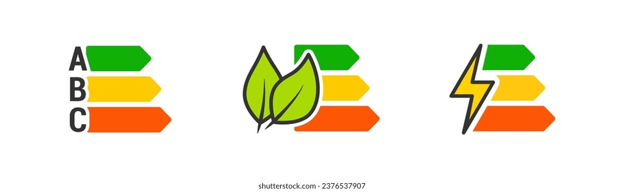 Energy efficiency rating icon. Energy eco saving class symbol. Electricity, eco friendly, low consumption appliance. Outline, flat and colored style icon for web design. Vector illustration.