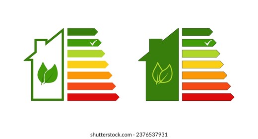 Energy efficiency rating icon. Energy saving class symbol. Electricity, eco friendly, low consumption eco house. Outline, flat and colored style icon for web design. Vector illustration.