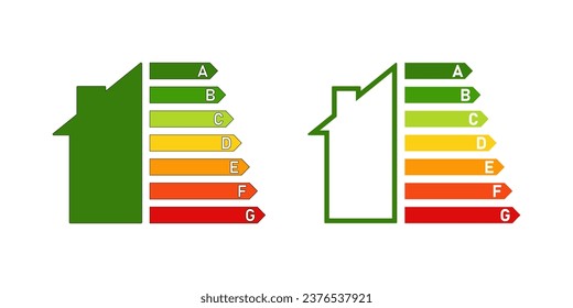 Energy efficiency rating label icon. Green energy european union symbol. Electricity, certificate of epc. Outline, flat and colored style icon for web design. Vector illustration.