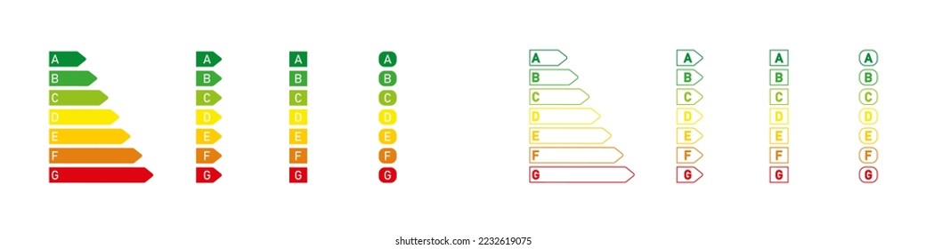 Energy efficiency rating  set. Sign color graph vector flat.  Vector illustration eps 10