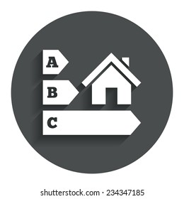 Energy efficiency sign icon. House building symbol. Gray flat button with shadow. Modern UI website navigation. Vector