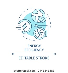 Icono de concepto de eficiencia energética azul suave. Reducir el consumo de energía. Sistema HVAC. Ilustración de línea de forma redonda. Idea abstracta. Diseño gráfico. Fácil de usar en material promocional