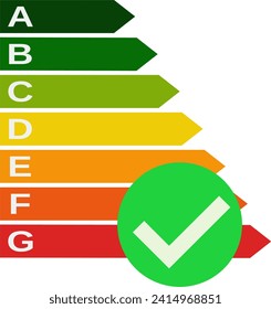 Energy efficiency symbol with a green circle with the check symbol indicating good energy performance (flat design,cut out)