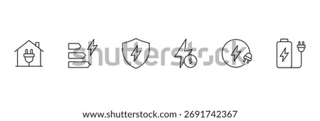 Energy efficiency web icons in line style. Green energy, power plant, planet care, protection, solar energy. Vector illustration. 
