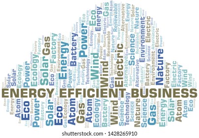 Energy Efficient Business word cloud. Wordcloud made with text only.