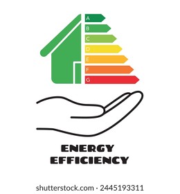 Energy efficient concept with classification graph sign on hand icon. House energy rating. Vector
