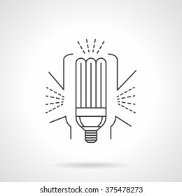 Energy efficient eco lamp. Fluorescent light bulb. Save environment ecology concept. Objects for home, office. Vector icon flat thin line style. Element for web design, business, mobile app. 