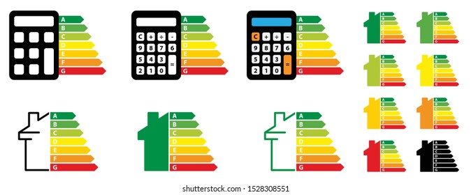 Energy Efficient Or Energyefficient House The Concept Of Energy Efficiency Of Housing Home Certification. Vector Icon Or Pictogram. Label Sign. House For Sale. Housing Power Rating. Business