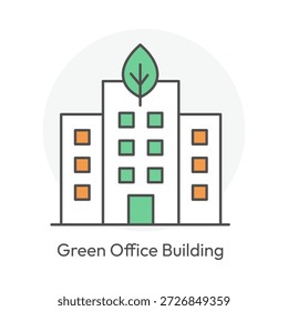Edificio de oficinas ecológico y energéticamente eficiente para ciudades sostenibles con trazo editable.