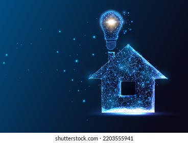 Energy efficient home, house energy concept with lightbulb and house symbols in futuristic style