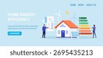 Energy efficient home with solar panels. Green environment. Energy consumption in household. Smart eco house certification system label with performance classes. Sustainability. Power save concept