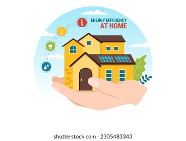 Energy Efficient at Home Vector Illustration of Smart House Technology System with Centralized Control in Flat Cartoon Hand Drawn Templates