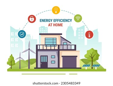 Energy Efficient at Home Vector Illustration of Smart House Technology System with Centralized Control in Flat Cartoon Hand Drawn Templates