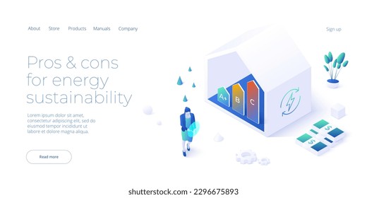 Energy efficient house or home concept in isometric vector illustration. Green economy and renewable or sustainable power for clean earth environment. Web banner layout template