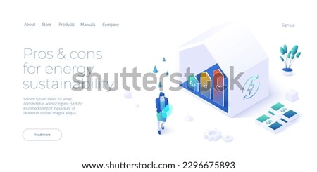Energy efficient house or home concept in isometric vector illustration. Green economy and renewable or sustainable power for clean earth environment. Web banner layout template