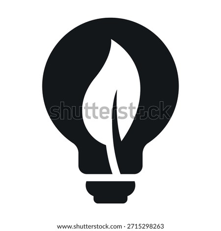 Energy efficient lamp icon shows a light bulb with a leaf symbol representing sustainability and eco-friendly lighting solutions