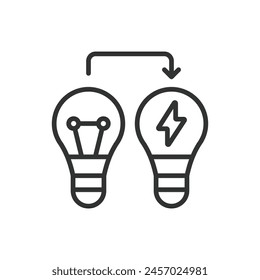 Energy efficient lamp, in line design, green. Energy, Efficient, Lamp, Light, Bulb, Illuminate, Lighting on white background vector. Energy efficient lamp editable stroke icon.