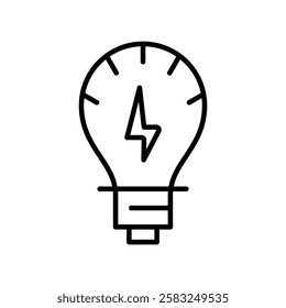 Energy Efficient Light Bulb line icon,  drawing of a light bulb with a lightning bolt inside, suitable for presentations, educational materials, and business concepts.