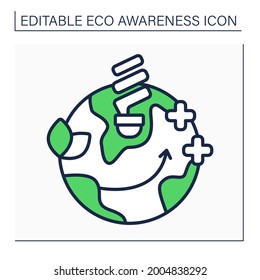 Energy efficient light bulbs line icon. Halogen incandescents, compact fluorescent lamps. Less energy use. Eco awareness concept. Isolated vector illustration. Editable stroke
