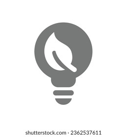 Energy efficient lightbulb with leaf vector icon. Sustainable, power in nature, green energy symbol.