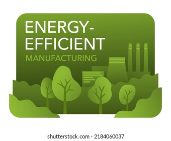 Energy efficient manufacturing banner - Eco-Friendly industrial plant in Hand. Isolated vector emblem