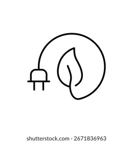 Energy efficient plug icon. Simple outline style. Leaf, electric, cable, renewable, eco friendly green energy, environment concept. Thin line symbol. Vector isolated design
