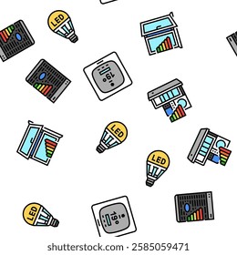 energy efficient technology green vector seamless pattern thin line illustration