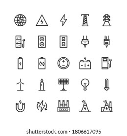 energy and electric concept line icon set, power plant generator symbol design vector, editable stroke