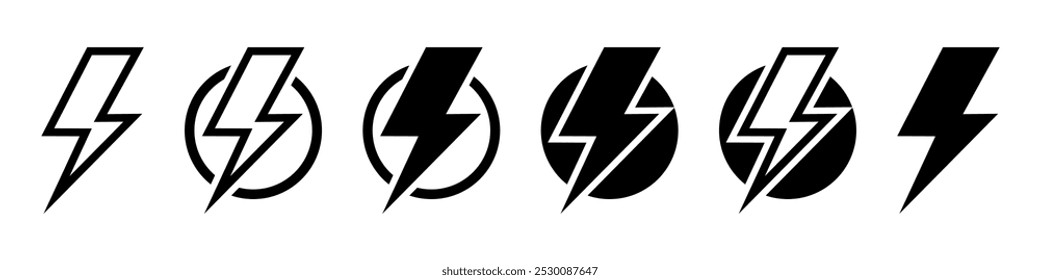 Energie- oder elektrisches Vektorsymbol. Blitzvektorsymbol. Schwarzes Vektorsymbol für Thunderbolt oder Bolzen