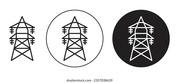 Energy Electrical tower vector icon set. power utility transmission symbol in black color.