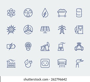 Energy and electricity icon set in thin line style