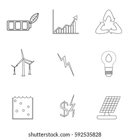 Energy and electricity linear icons. Efficiency electric from water and sun. Vector illustration