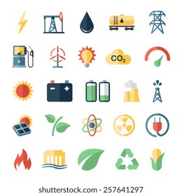 Energy, electricity, power, ecology flat icons