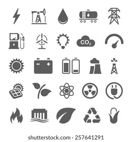 Energy, electricity, power, ecology icons