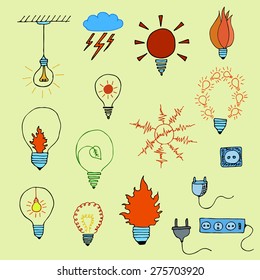 Energy, electricity, power, fire icons