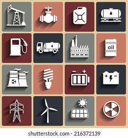 Energy, electricity, power icon set with shadows 